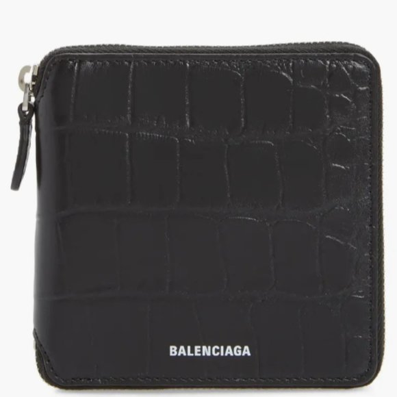 Balenciaga Ville Croc Embossed Leather Square Wallet - Picture 1 of 3